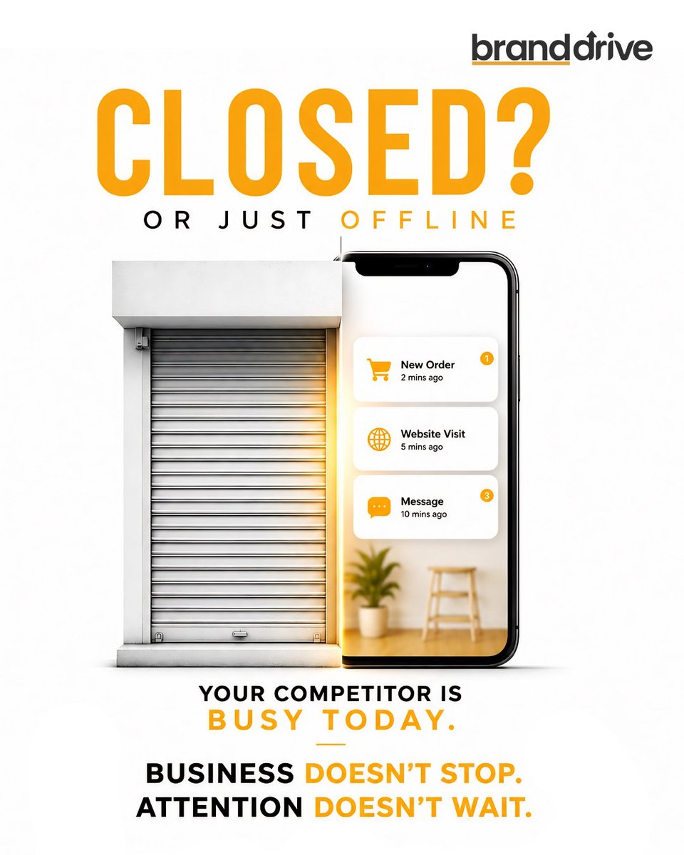 TheBrandDrive's tweet photo. CLOSED?
Or just OFFLINE

Your competitor is busy today

Business doesn’t stop Attention doesn’t wait

If you’re not visible you’re forgettable

👉 DM GROWTH to Brand Drive 🚀

#BrandDrive #DigitalMarketing #BusinessGrowth #StayVisible https://t.co/AFeQkkvFZy