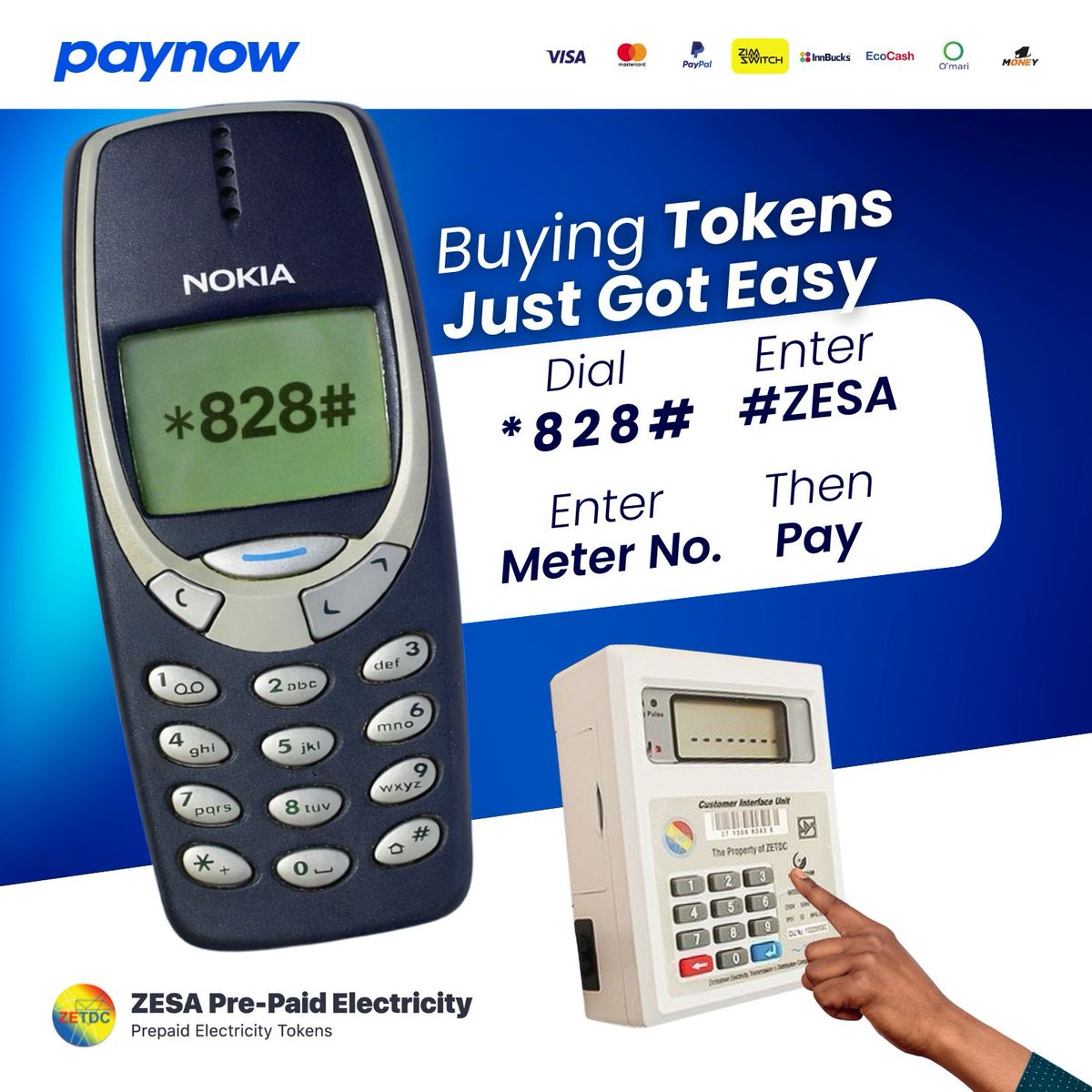 paynowtopup's tweet photo. Buying tokens just got easy ⚡
No apps. No queues. Just your phone.
Dial *828#
Simple steps. Instant power.
#Paynow https://t.co/d3PJgiGdsF
