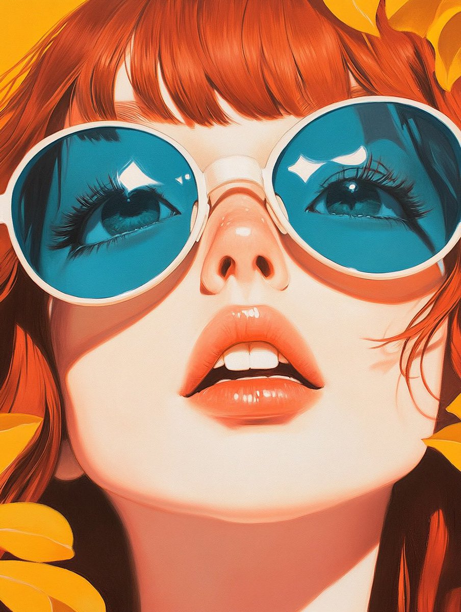 イラスト原画 「サングラスの娘」 ☕️🫖(๑¯ ³¯)y-~~💨 まだあった青いサングラスの娘🕶️ (これで最後