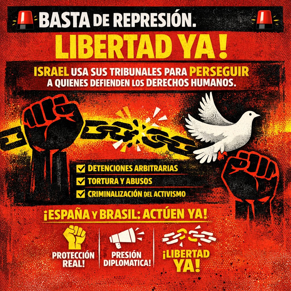 IUGalapagar's tweet image. 🚨 Basta de represión
Israel prolonga la detención de Saif Abu Keshek y Thiago Ávila x defender #DerechosHumanos
Detención arbitraria castigo al activismo y silencio cómplice
🇪🇸 España debe actuar YA
✊ #LibertadYa
Callar no es neutralidad es complicidad
 #PalestinaLibre