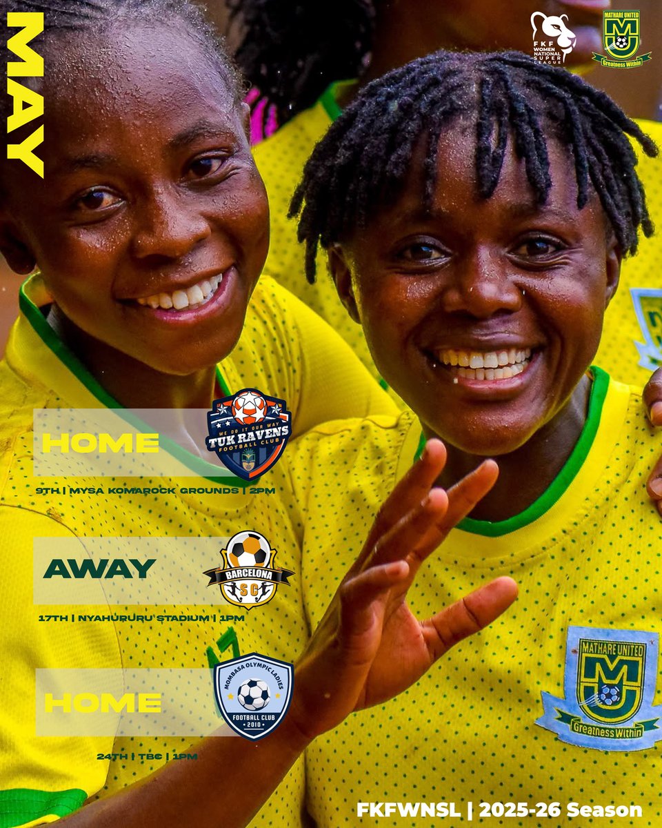 mathare_women's tweet photo. The final month of 25/26 is upon us. ๐ก๐ข๐
The venue for our last match of the season will be communicated in the coming days. We want to make it special and memorable for everyone who will be attending.
#MUWFC #GreatnessWithin https://t.co/GcEu2dTXHB