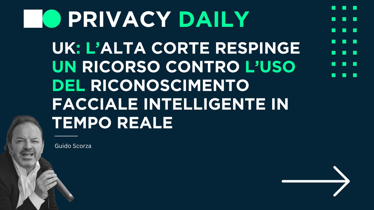 guidoscorza's tweet photo. #Privacydaily | UK: l’Alta Corte respinge un ricorso contro l’uso del riconoscimento facciale intelligente in tempo reale da parte della polizia metropolitana di Londra. Le regole ci sono e sono compatibili con la Convenzione sui diritti dell’uomo (CEDU) | Qui la sintesi puntuale della decisione per chi volesse approfondire https://t.co/KWyFObrhfL