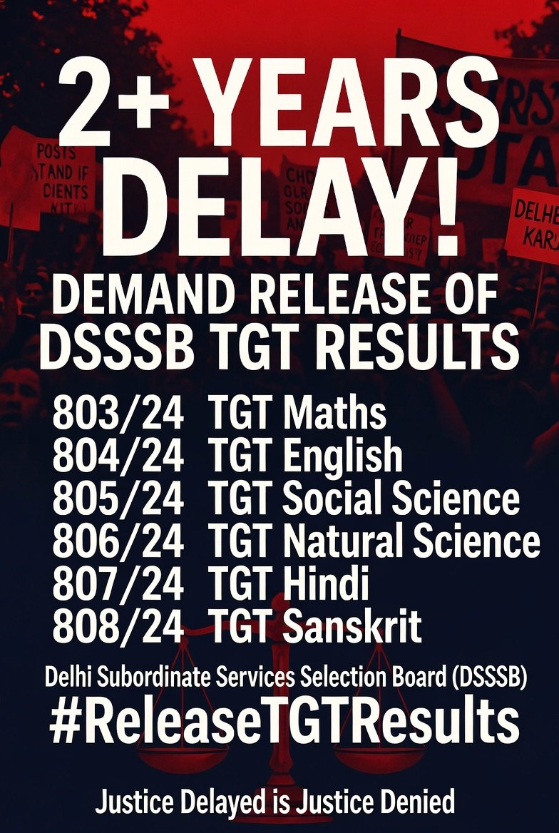 HappyPerso6097's tweet photo. Enough is enough.
Declare TGT's Result Now.
#releasetgtresults
@LtGovDelhi

@Dir_Education

@dsssbofficial

@gupta_rekha

@CMODelhi
 
@LokNiwasDelhi https://t.co/sVcjQLvqss