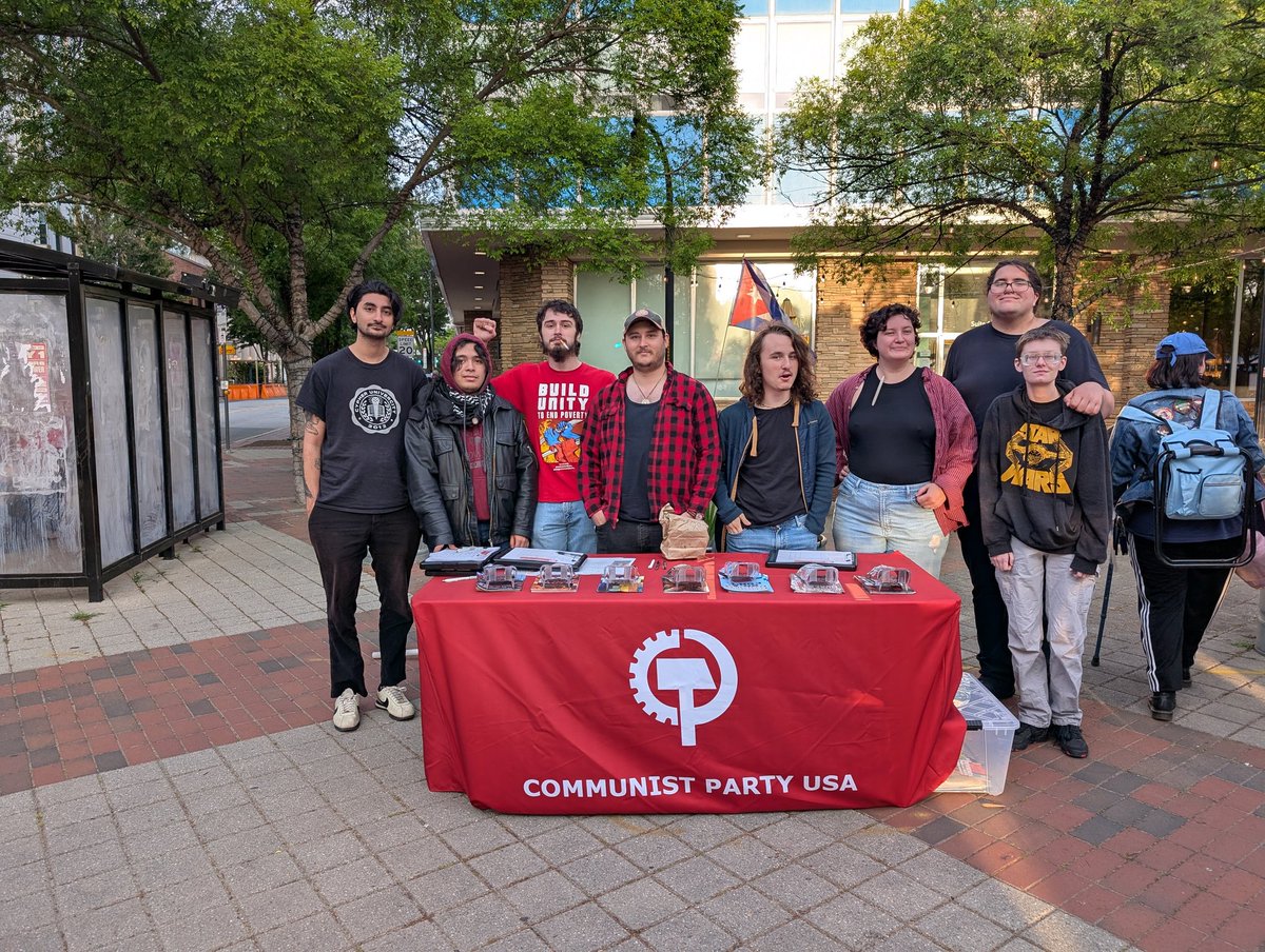 cpusatrianglenc's tweet photo. Some Pictures from the Triangle CPUSA Delegation at the May Day Protest in CCB Plaza in Durham, NC. 

Happy May Day 2026! 🚩☭✊

#mayday #may1 #mayday2026 #internationalworkersday #durham #northcarolina #nc https://t.co/ORiuSIehfE