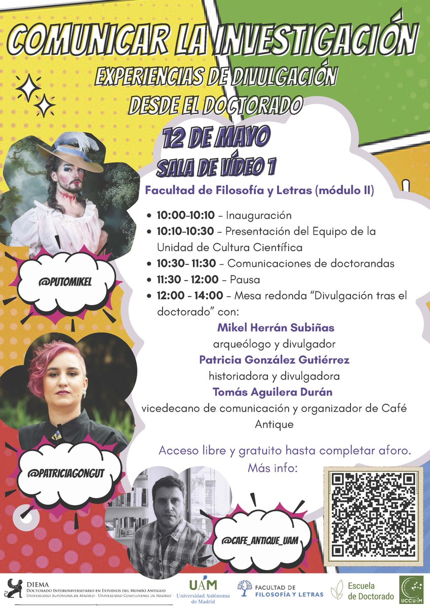 mumimhas's tweet photo. El 12 de mayo en la Facultad de Filosofía y Letras (Sala de Vídeo 1) de la #UAM se celebrará el seminario "Comunicar la investigación: experiencias de divulgación desde el doctorado". #UAM #posgrado #divulgacion #seminarios #historia https://t.co/QWMITo8T4J