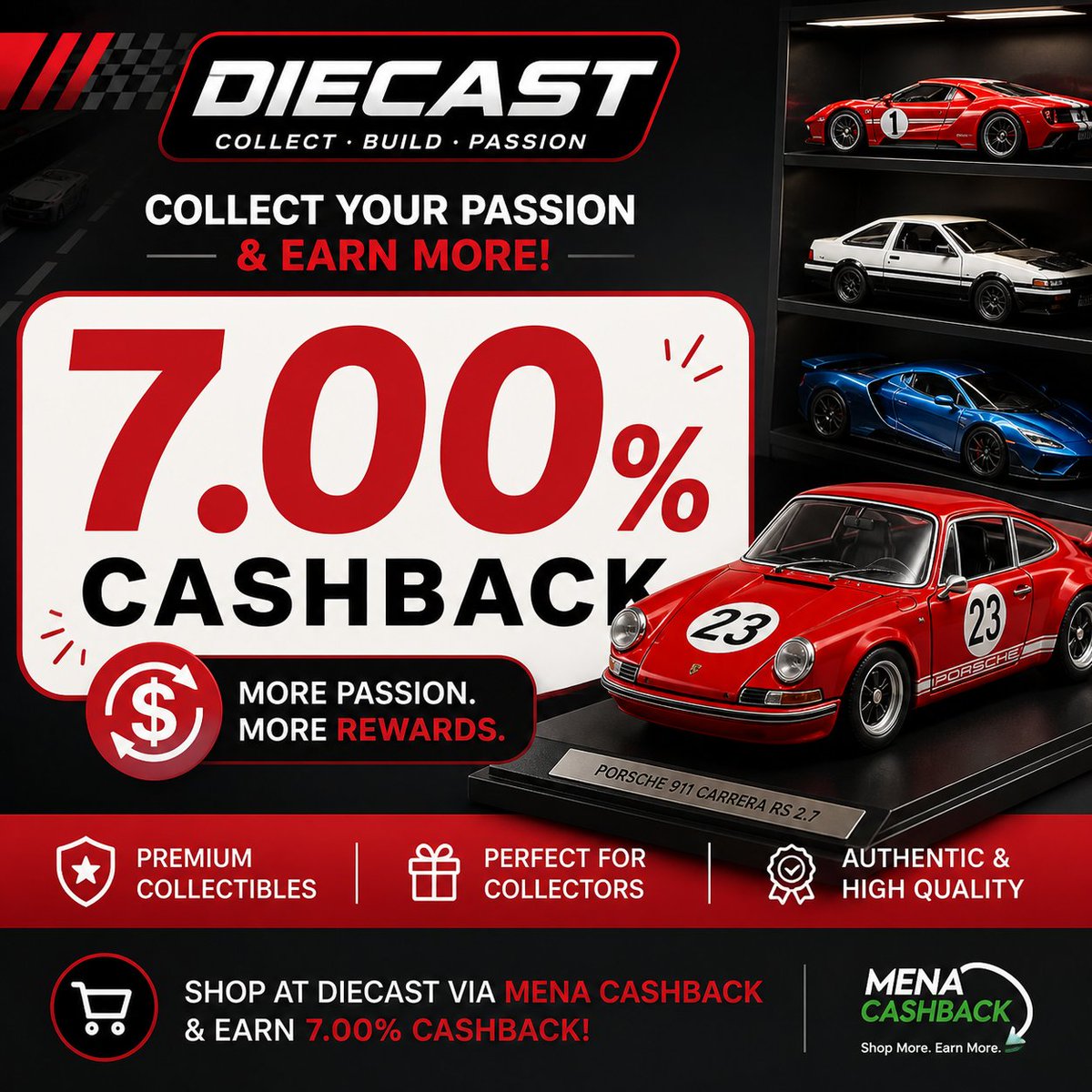 CashbackMena's tweet image. 🚗 Collect more, save more!

Shop amazing collectibles from Diecast and enjoy 💸 7.00% Cashback with MENA Cashback!

👉 Start collecting &amp;amp; saving: menacashback.com/store/diecast

#CashbackDeals #Diecast #Collectors #ModelCars #SmartShopping #MENAcashback
