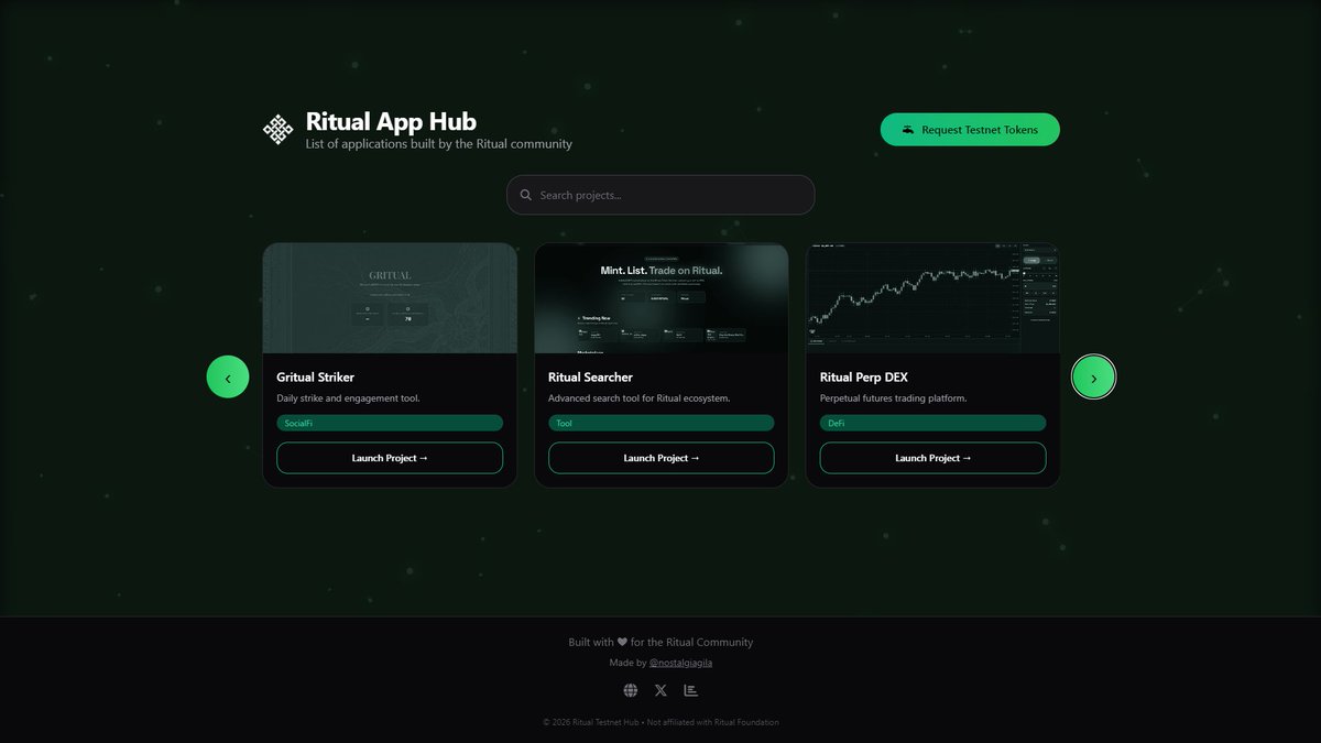 nostalgiagila's tweet photo. Just deployed Ritual App Hub! 💚
🔗 https://t.co/oZvXmqqYdf ❖
A clean directory for all community-built apps & projects on Ritual Testnet. All in one place! #RitualNetwork #Testnet #RitualAppHub https://t.co/POxAEs9Y2R