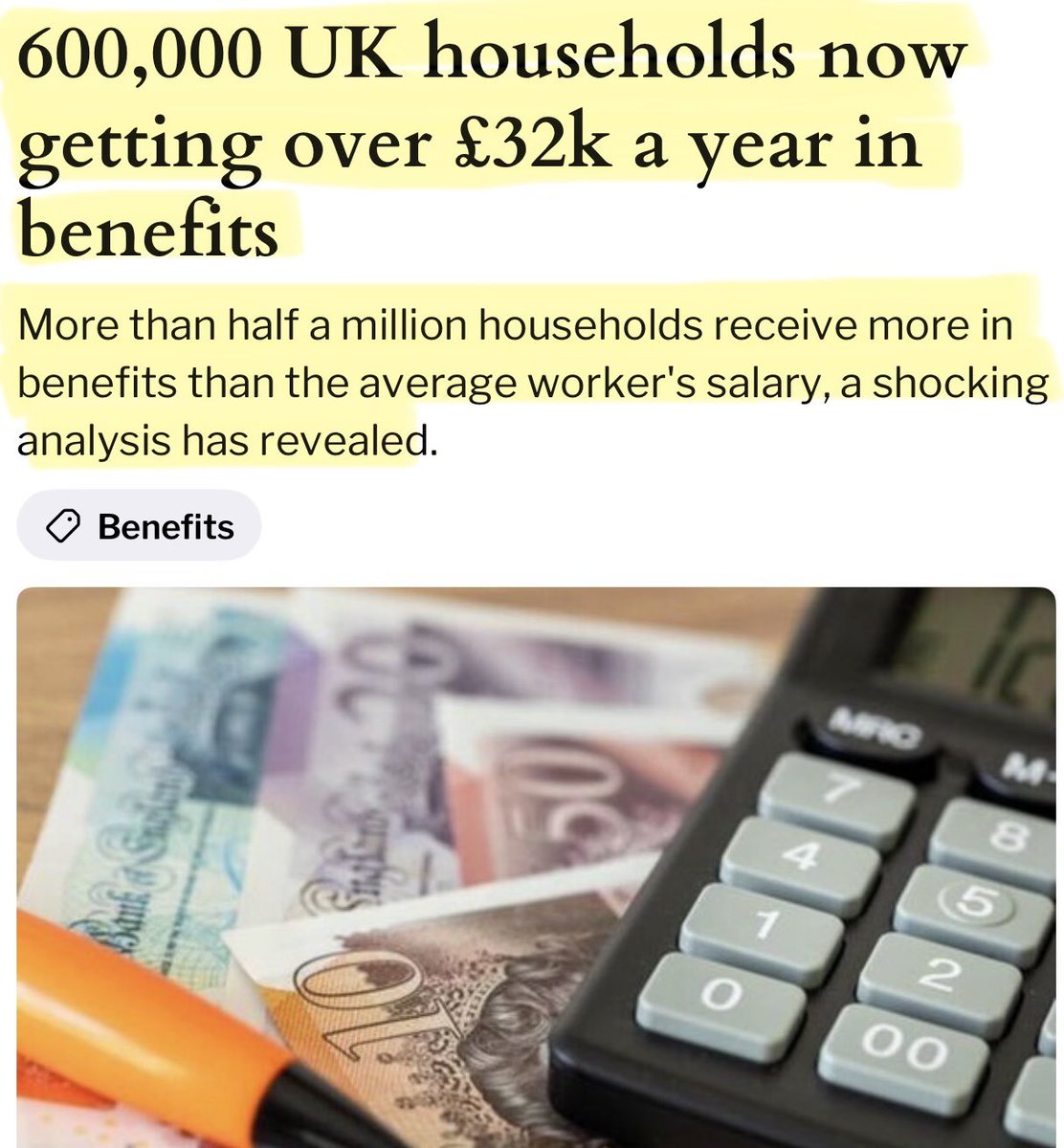 Artemisfornow's tweet image. What? … 625,618 households received more in benefits than the average UK worker's salary after tax and 16,000 received over £60,000 in welfare payments … DOUBLE the average annual take home pay for a worker in the UK after tax.

This is not a functioning society  🤡