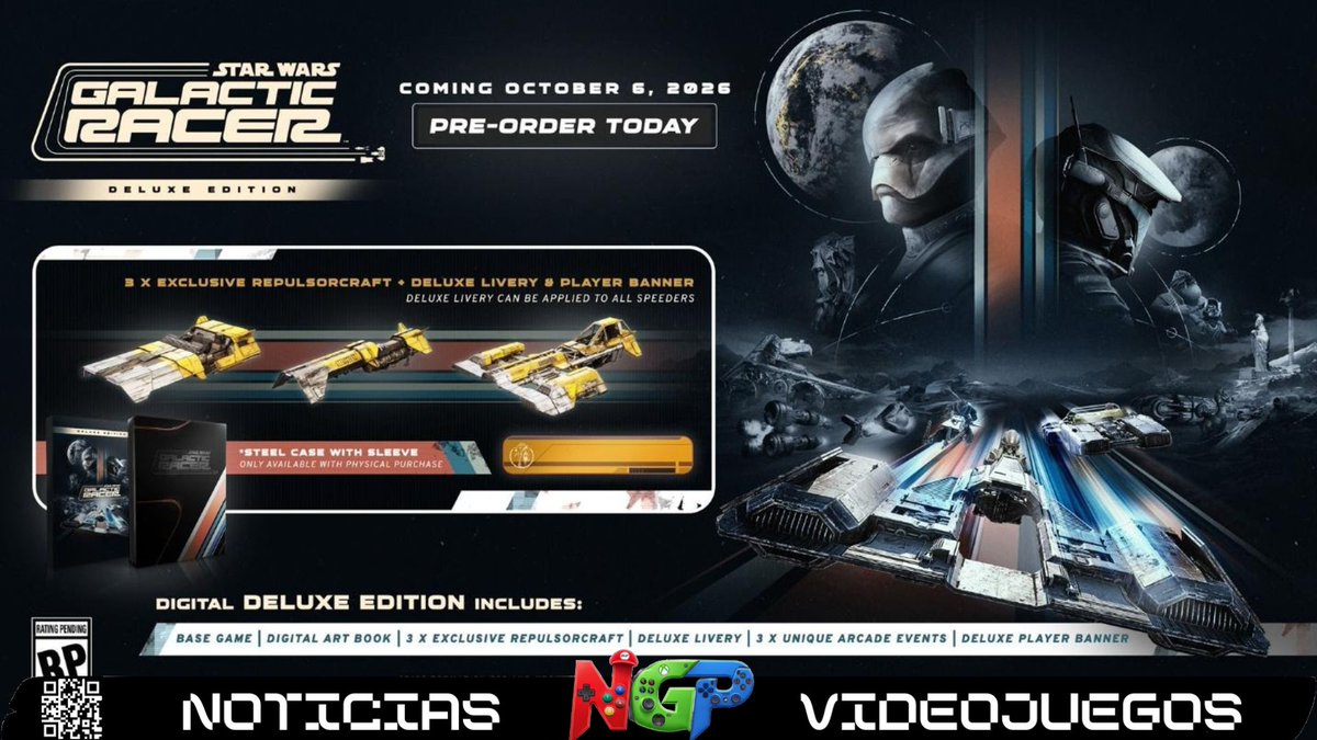 NGPNoticias's tweet photo. 👾De los creadores de Burnout a una galaxia muy lejana: Star Wars: Galactic Racer confirma su fecha de lanzamiento

#Lanzamientos #Noticias #PC #Playstation #PS5 #Steam #Xbox #XboxSeriesSX

👉vía @NGPNoticias ⭐️
 
https://t.co/uZL217YMch https://t.co/WqCTB2LsjH