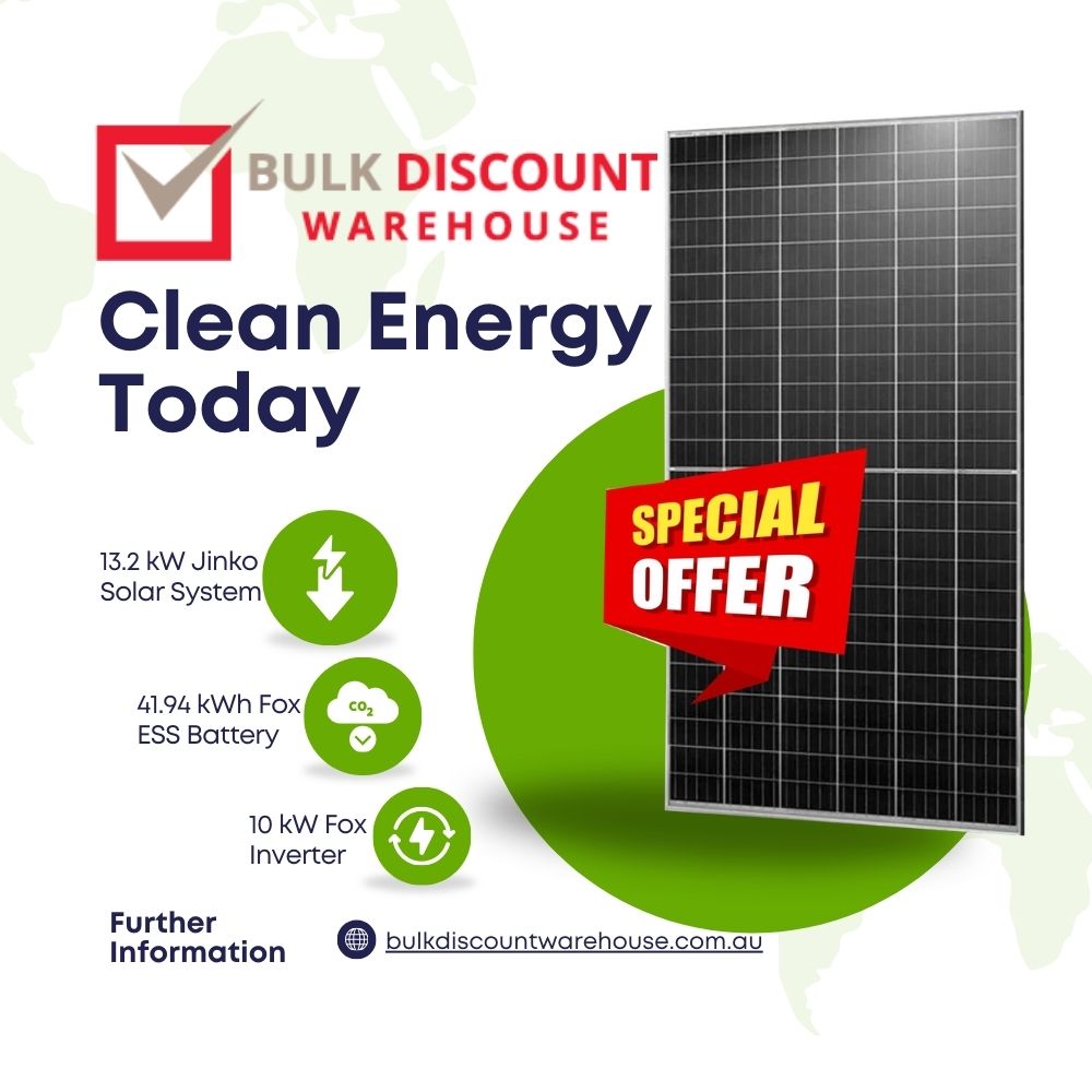 DiscountBulk's tweet image. ⚡ 13.2kW Solar System

☀️ Jinko Panels
🔋 41.94kWh Battery
⚙️ 10kW Inverter
🏡 Large homes | 📅 4–6 weeks

🌐bulkdiscountwarehouse.com.au

#Solar #Energy