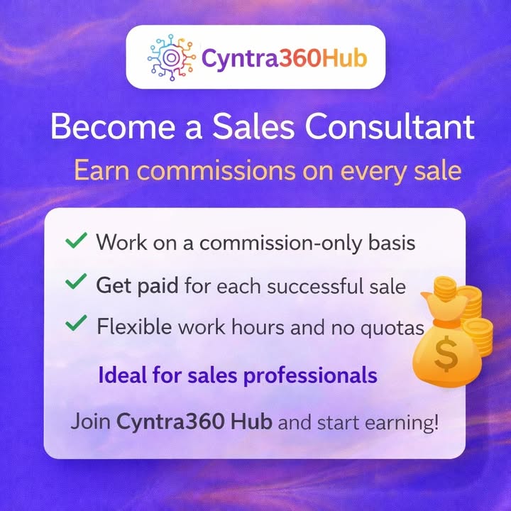cyntra360hub's tweet image. Interested in having a second #income?

Sales professionals — this one’s for you 🚀

Join #Cyntra360 Hub as a consultant and earn commission on every successful sale.

#SalesJobs #SalesConsultant #Cyntra360Hub #Microsoft #Google #Zoho #DevOps #Cloud #ITsales
