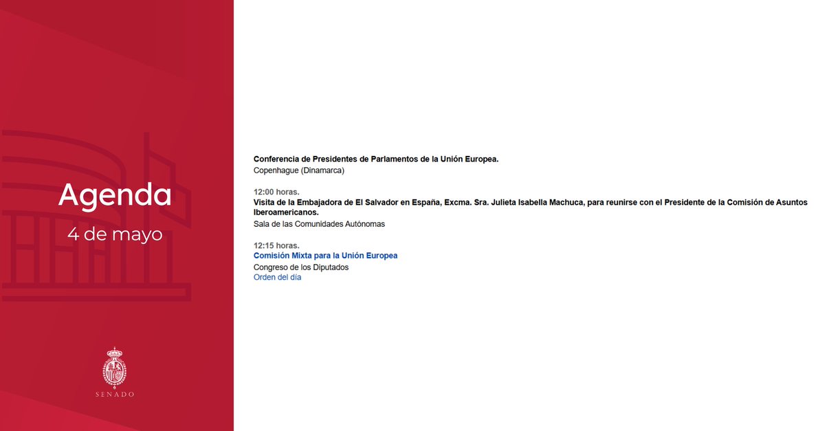 Senadoesp's tweet image. 👉Agenda del #Senado para hoy #4Mayo:

➡️ Actividad Institucional

📄 senado.es/web/actividadp…