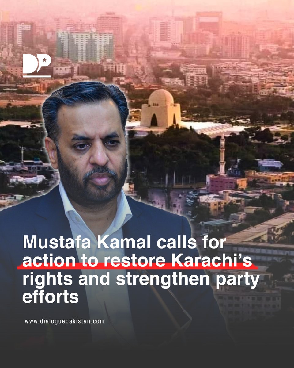 DialoguePak's tweet image. Mustafa Kamal, speaking at the Bahadurabad headquarters, said that MQM has always served Karachi even in the most difficult circumstances. He urged all party representatives to actively work on the ground and counter what he described as conspiracies against the city.

#Dialogue