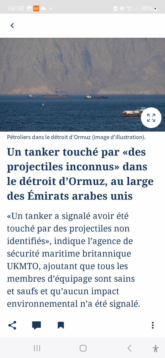 laurence1119436's tweet image. Un tanker touché par «des projectiles inconnus» dans le détroit d’Ormuz, au large des Émirats arabes unis
lefigaro.fr/international/…
Des projectiles inconnus ? Avec la technologie actuelle ? #désinformation #MacronlaHonte