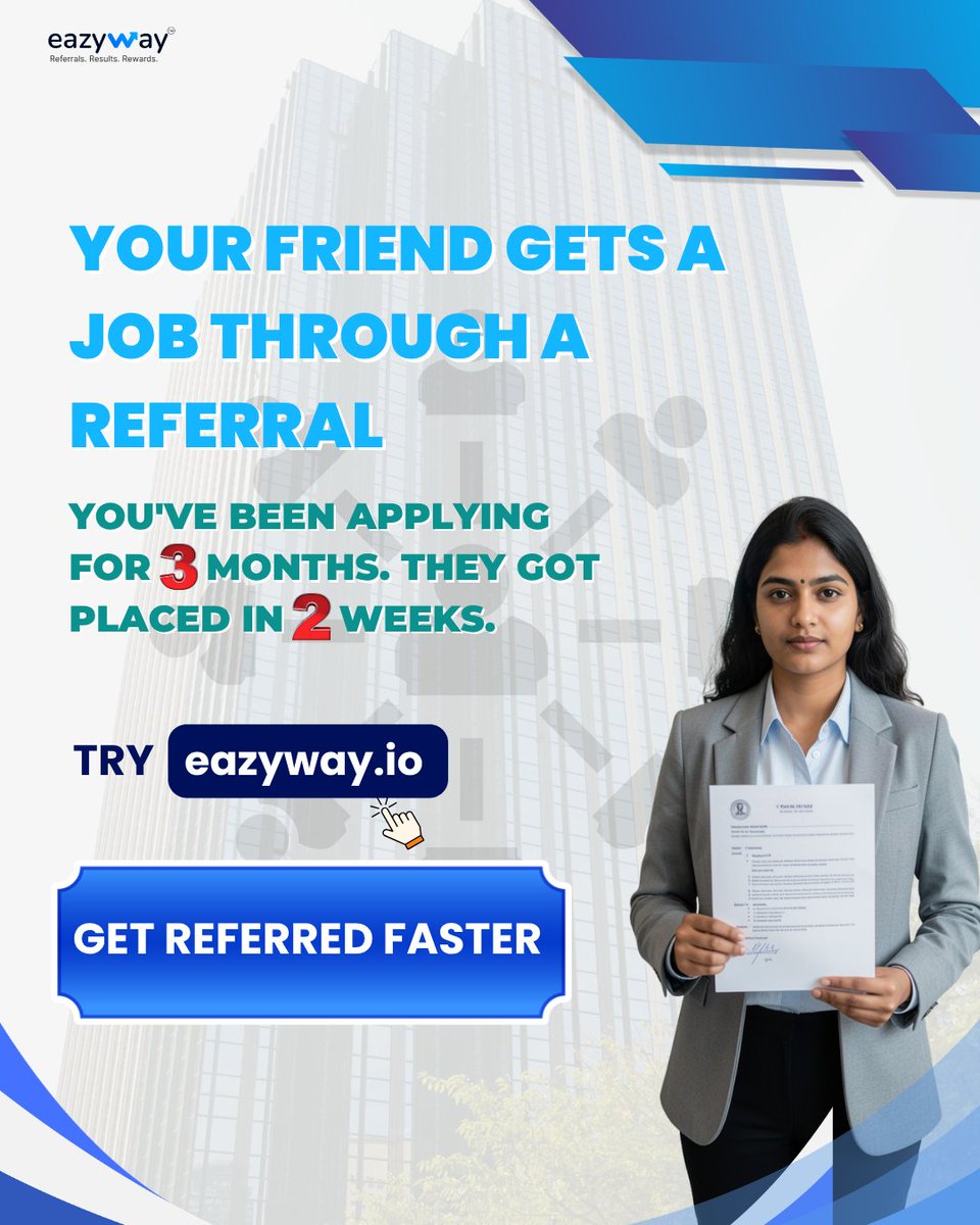 Eazywayconsul's tweet image. Months applying, no response.
Someone else gets a job through one conversation.
That’s why Eazyway.io exists — to make referrals easier, not luck-based.

#JobSearch #Hiring #Referral #Eazyway