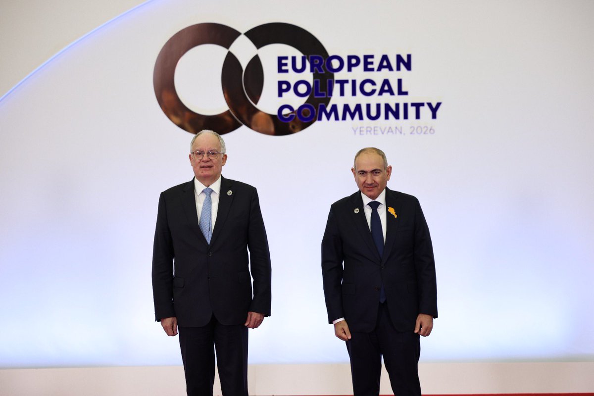 EPCArmenia's tweet photo. Prime Minister of #Armenia 🇦🇲 @NikolPashinyan welcomed President of #Greece 🇬🇷 Konstantinos Tassoulas to Yerevan for the 8th European Political Community Summit.
#EPCYerevan2026 #EPCArmenia https://t.co/pchr0wKhSY