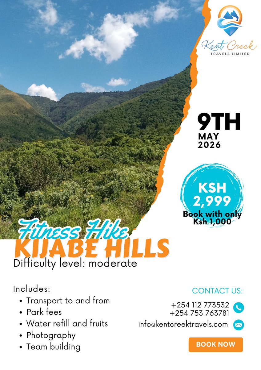 kent_creek's tweet image. Good hikes are great… but hikes with friends? Unforgettable. Tag your squad and let’s take on Kijabe Hills together.

🗓 May 9th, 2026
💰 Ksh 2,999
📲 +254 112 773532 / +254 753 763781

Memories are better when shared 
#SquadGoals #HikingKenya #AdventureAwaits #kentcreektravels