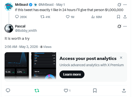 Bobby_xmith's tweet photo. @MrBeast  i won right...? https://t.co/YAw1v8iaZF