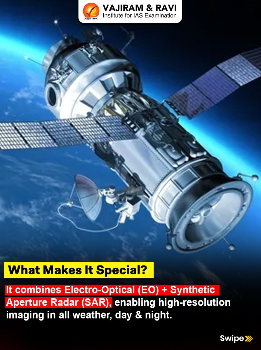 VajiramRavi's tweet image. India’s space startup GalaxEye has launched Mission Drishti, the world’s first OptoSAR satellite, combining EO + SAR technology.

#DrishtiSatellite #ISRO #SpaceTech #GalaxEye #SatelliteTechnology #SAR #ScienceAndTech #UPSC2026 #UPSCPreparation #IASPreparation