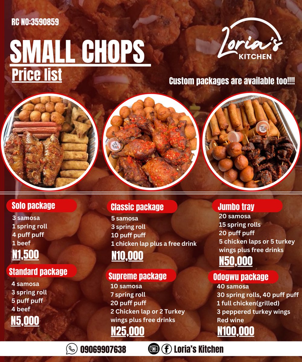 that042babe's tweet photo. Small chops price list. For bookings: Call/Whatsapp: 09069907638 #smallchops https://t.co/W7cDEeObD3