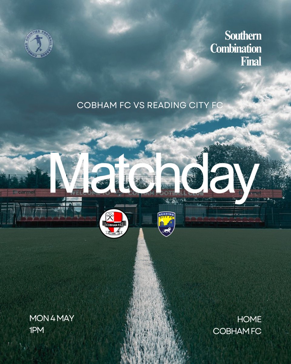 Cobham_FC's tweet photo. ⚽️ MATCHDAY | 𝗕𝗮𝗻𝗸 𝗛𝗼𝗹𝗶𝗱𝗮𝘆 𝗖𝘂𝗽 𝗙𝗶𝗻𝗮𝗹!

🆚 @readingcityfc 
🏆 Southern Combination - Final
🗓️ Mon 4th May
🕒 1PM KO
🏟️ Cobham FC

Sponsors:
@welllifeclinicuk @travelbaguk 

𝗨𝗽 𝗧𝗵𝗲 𝗛𝗮𝗺𝗺𝗲𝗿𝘀! ⚒️❤️ https://t.co/wXZRCjbosu