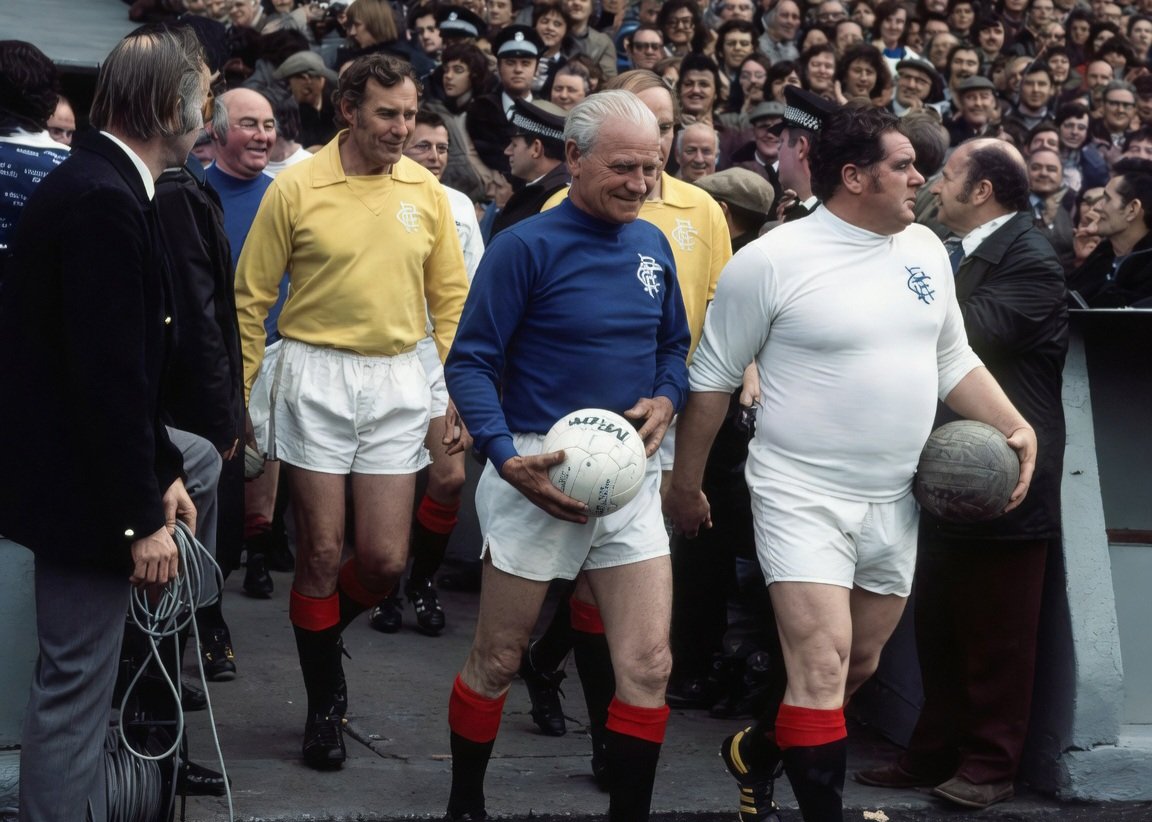 WATP72RFC's tweet image. 🗓️ #OnThisDay 1️⃣9️⃣7️⃣6️⃣ : Trophy Day as #Rangers draw 0-0 with Dundee Utd at Ibrox[50k]. To celebrate our 3rd Treble, a game took place between the 1949 &amp;amp; 1964 Treble winning teams. The '64 side won 2-1. The team did a lap of honour to parade our Title, League Cup &amp;amp; Scottish Cup.