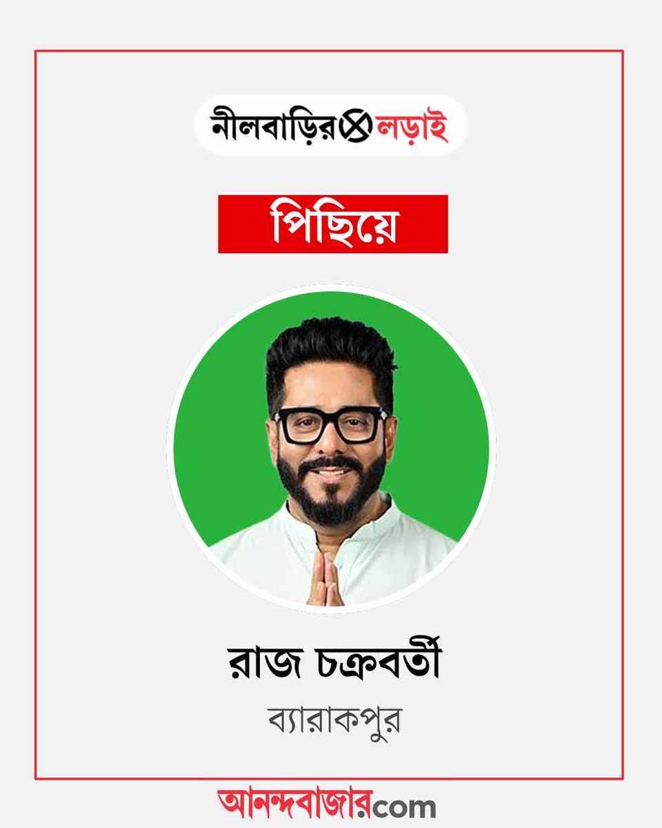 MyAnandaBazar's tweet image. ব্যারাকপুর পিছিয়ে রাজ চক্রবর্তী
anandabazar.com/elections/west…

#RajChakraborty #TMC #WBResultLive #ElectionResultLive #WBElectionResult2026 #BengalVoteCounts #WestBengalElection2026 #KolkataVotes #NeelBarirLorai #BengalVerdict #wbassemblyelectionresult2026