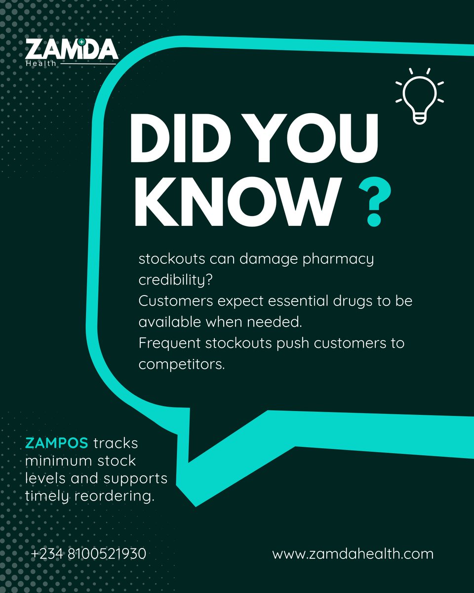 Zamdahealth1's tweet image. Imagine losing a loyal customer just because a drug wasn’t available… 😬
It happens more often than you think.

Avoid stockouts. Stay one step ahead with ZamPOS.
✔ Track inventory
✔ Get low stock alerts
✔ Restock on time

#SmartBusiness #InventoryManagement  #PharmacyOwners