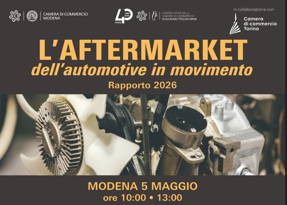 IstTagliacarne's tweet image. 🚨 Ci vediamo domani a Modena, presso la sede della @CamComModena, alle ore 10 per la presentazione della ricerca “L’Aftermarket dell’automotive in movimento”, realizzata dal Centro Studi Guglielmo Tagliacarne per l’ente camerale con la collaborazione della @CamComTorino e il