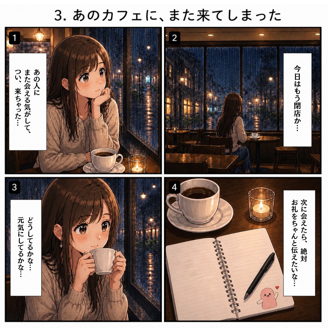 100_Days_Story's tweet photo. 第３話『あのカフェに、また来てしまった』です☔️

＃傘第３話 #恋愛 #恋愛漫画 #4コマ漫画 #漫画好きと繋がりたい #創作 #毎日投稿  #朝漫画 https://t.co/Zb4B1DsgxC