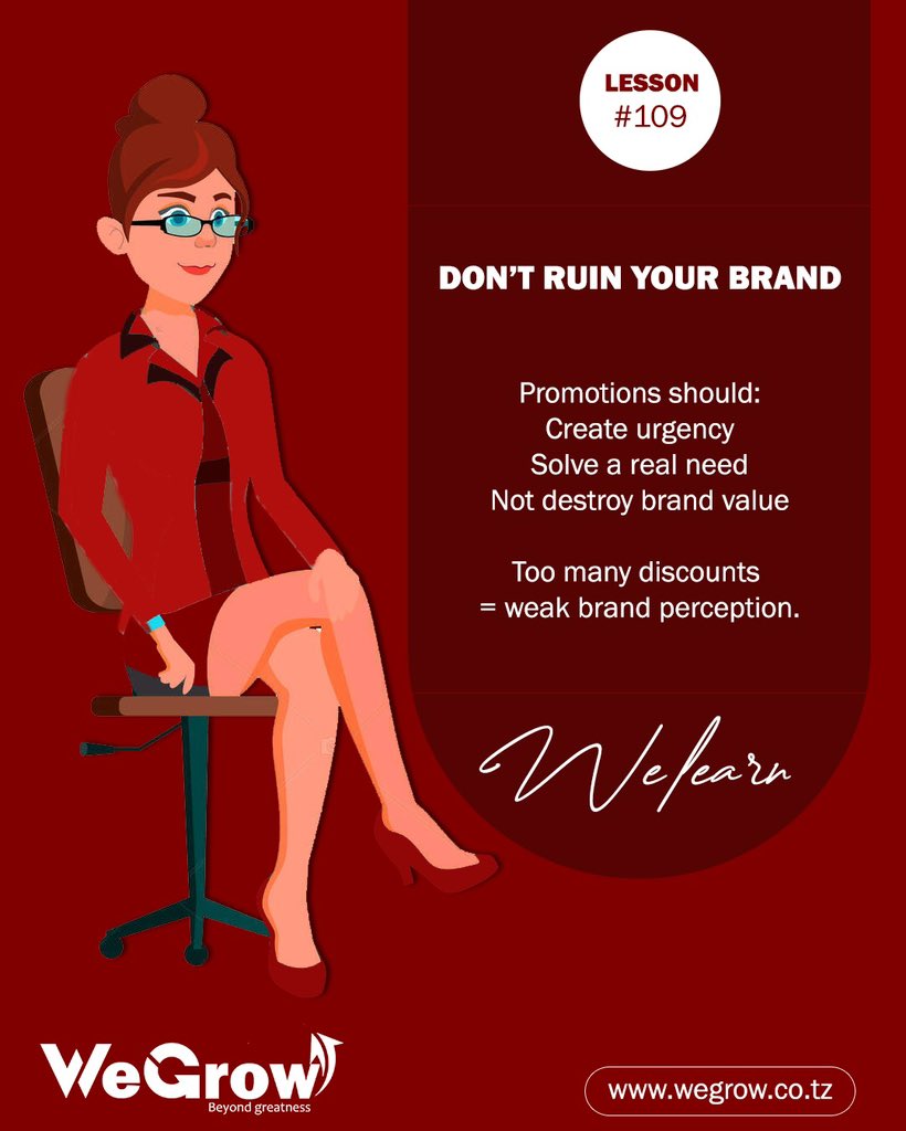wegrow_tanzania's tweet image. Too many discounts don’t build loyalty — they train your customers to wait.

Protect your value. Build a brand people are willing to pay for.

#BrandStrategy #MarketingTips #BusinessTips #BusinessGrowth #BrandBuilding