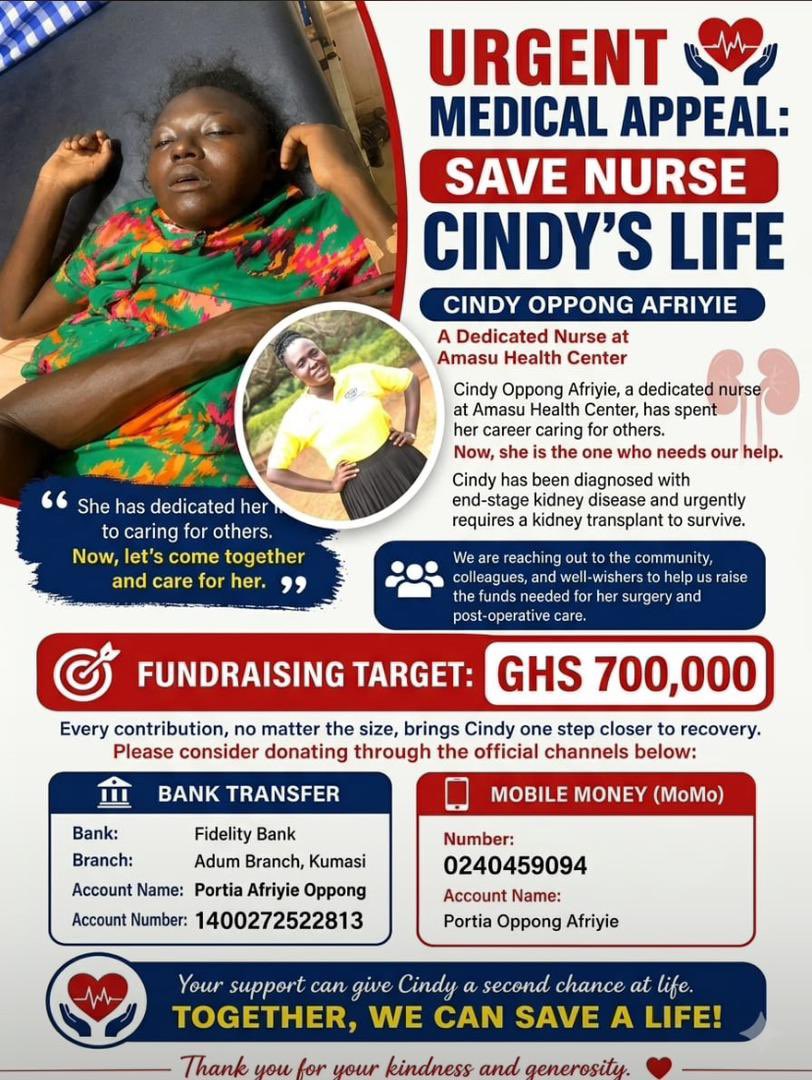 CofyDela's tweet photo. Urgent Medical Appeal: Help Save The Life Of Nurse Cindy Oppong Afriyie https://t.co/8KJClH9Now