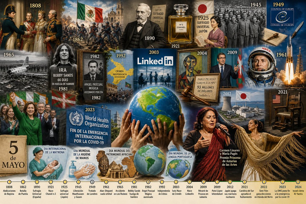Juanjo_Toledo's tweet image. 📅 #TalDíaComoHoy, 5 de mayo:

💼 Nació LinkedIn (2003)

🌍 La OMS puso fin a la emergencia internacional por la covid-19 (2023)

🇲🇽 Batalla de Puebla (1862)

🕊️ Liberados Mauthausen y Gusen (1945)

#Efemérides #TGR 📻🎙️