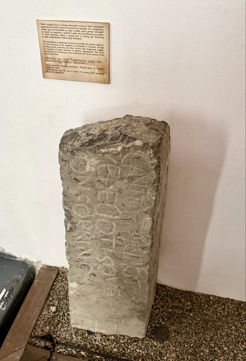 HeritageHiker's tweet image. The Cantiorix Stone at St Tudclud's #Church was found near Festiniog at the traditional site of the 'graves of the men of Ardudwy. The inscription is important as it provides evidence for the formation of the Kingdom of Gwynedd (Venedos).

#standingstonesunday #MedievalMonday