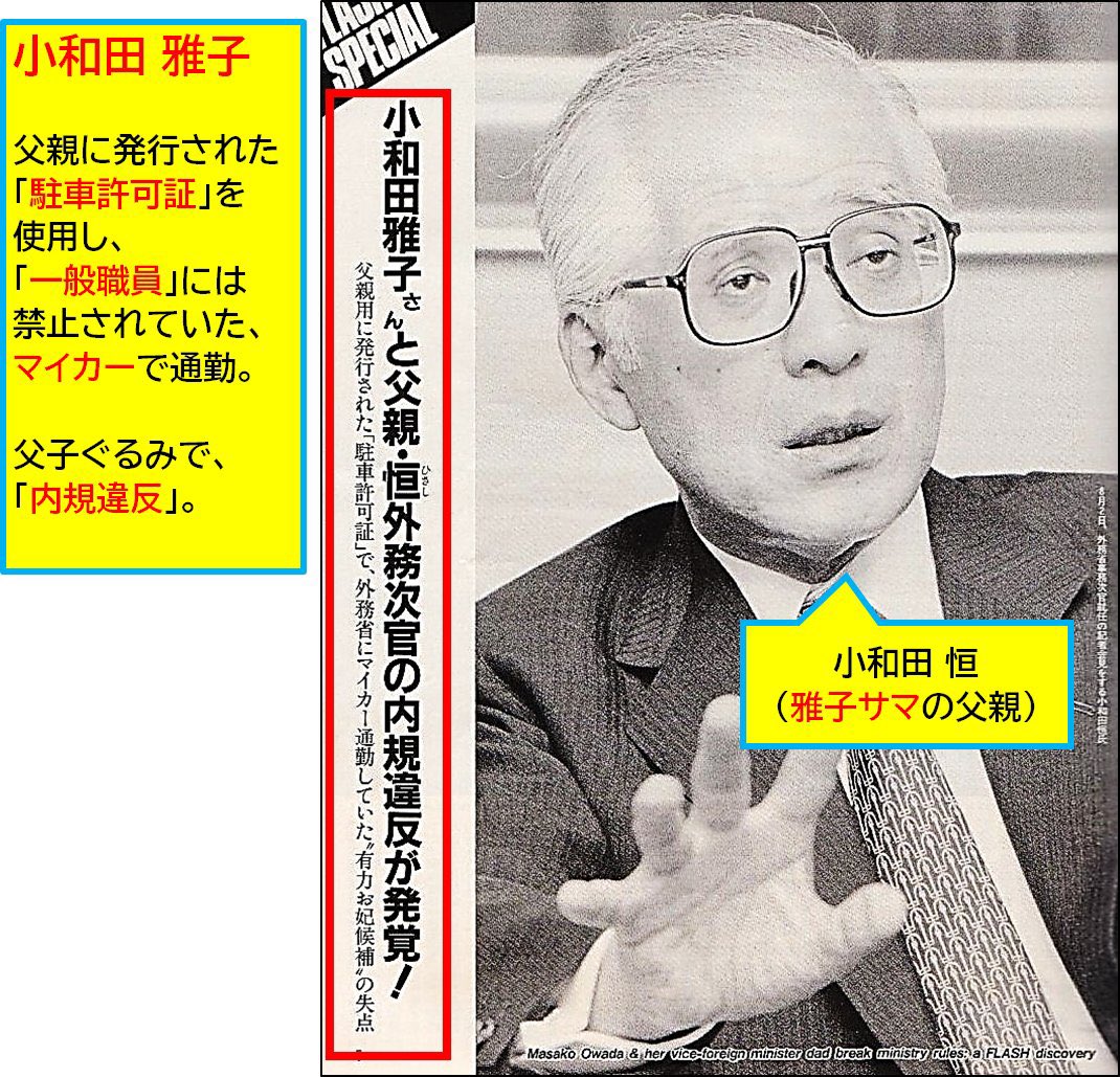 「外交官」について

雅子さまは外交官ではなく「外務省の一般職員」。父親の小和田恒氏も「雅子は外交官に向かない」と当時発言。因みに当時の外務省には外交官の子弟に優先枠、つまりコネが認められていた。

遅刻や内規違反を繰り返していた。
外務省での「あだ名」は「コピー機の番犬」とも。