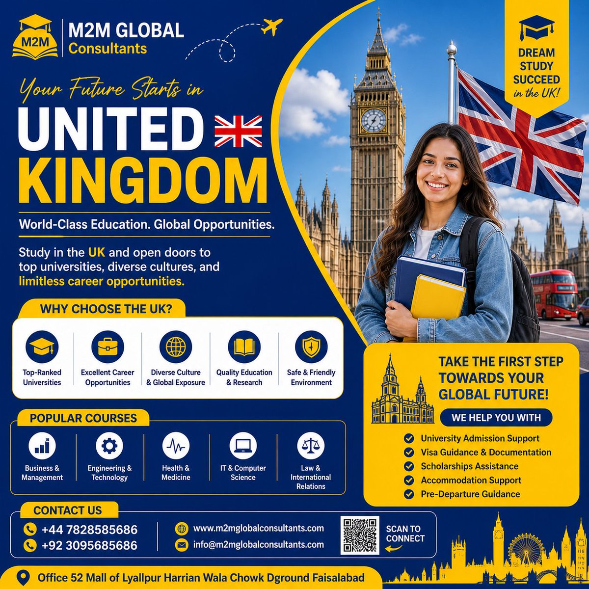 M2MGConsultants's tweet image. The UK is calling! 🇬🇧📷 Secure your future with world-class degrees and a 2-year Post-Study Work Visa. The September 2026 Intake is the best time to apply! #StudyInUK #SeptemberIntake #M2MGlobal #Faisalabad #UKVisa #StudyAbroad #VisaSuccess2026 #GlobalEducation