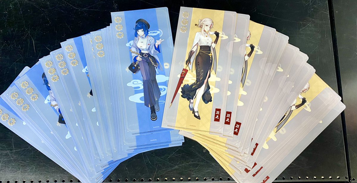 【入荷情報】
原神　ピザハットコラボクリアファイル（夜蘭、凝光）びっくり大量入荷しました‼️‼️‼️‼️‼️
1枚55円にて販売しておりますのでじゃんじゃんお求めくださいませ‼️‼️‼️
#原神