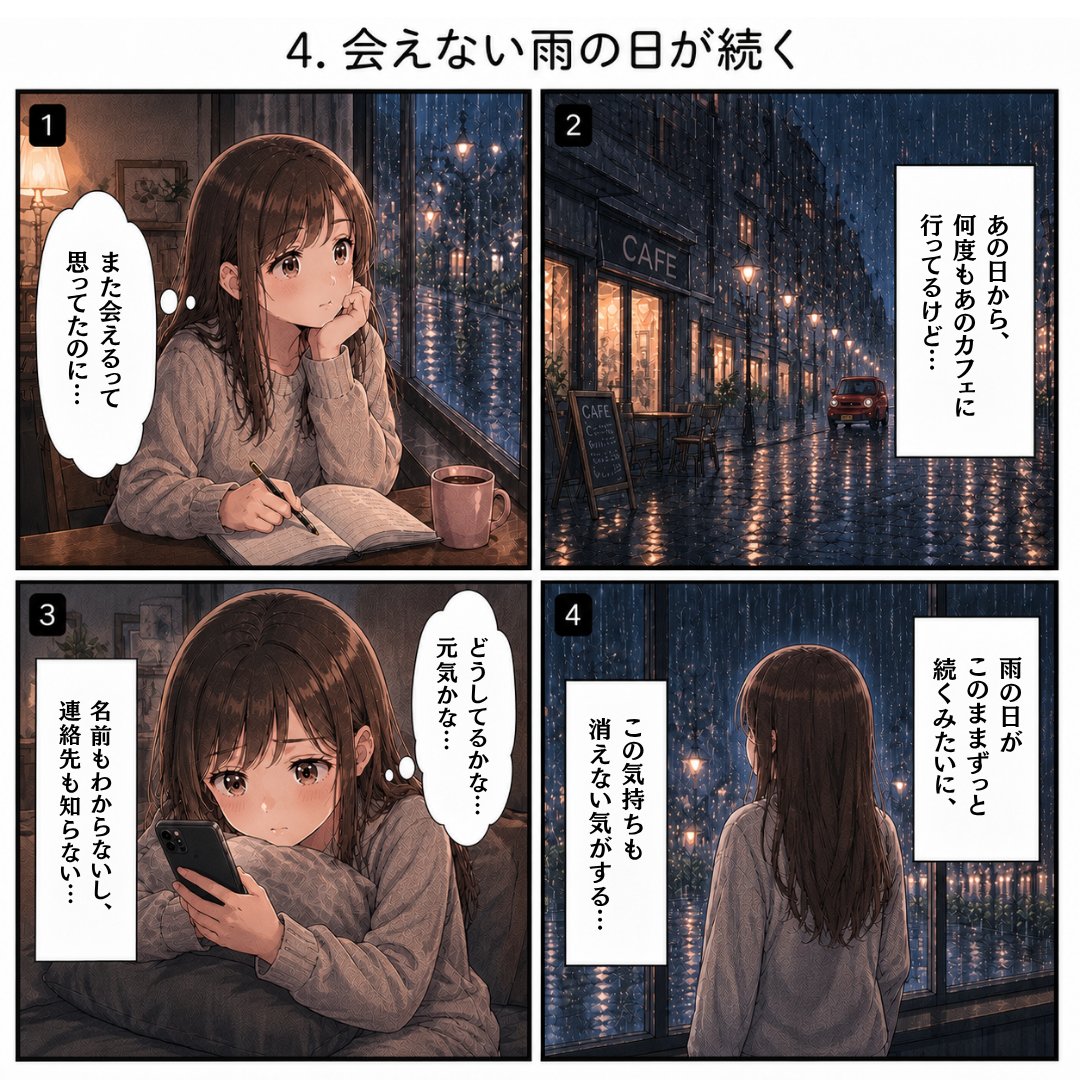 100_Days_Story's tweet photo. 第４話『会えない雨の日が続く』です☔

＃傘第４話 #恋愛 #恋愛漫画 #4コマ漫画 #漫画好きと繋がりたい #創作 #毎日投稿  #朝漫画 https://t.co/tiCy7ywijR