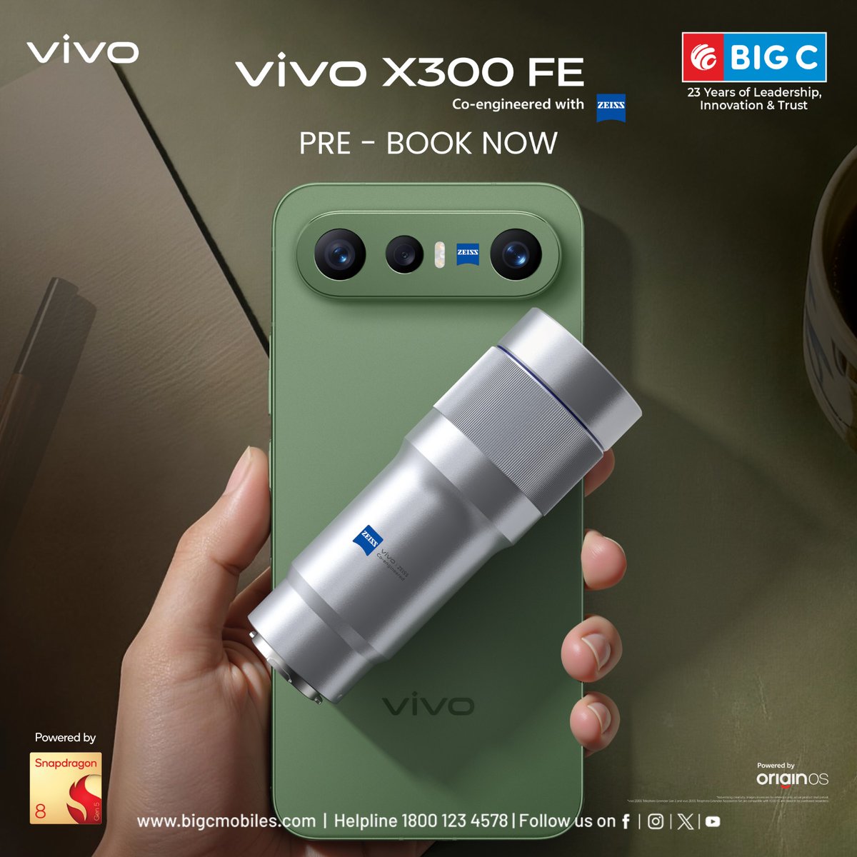 BigCMobilesIND's tweet photo. 📱✨The Future is Coming – Be the First to Own It! ✨📱
🔥 Pre-Book the All-New Vivo X300 FE Today at Big C Mobiles!🔥
👉Pre-Book Here: https://t.co/bmUr5cpRfd
📞Call Now: 1800 1234578
T&C Apply
#VivoX300FE #PreBookNow #BigCMobiles #SmartphoneLaunch #NewLaunchAlert #TechLovers https://t.co/IebTH2pCDv