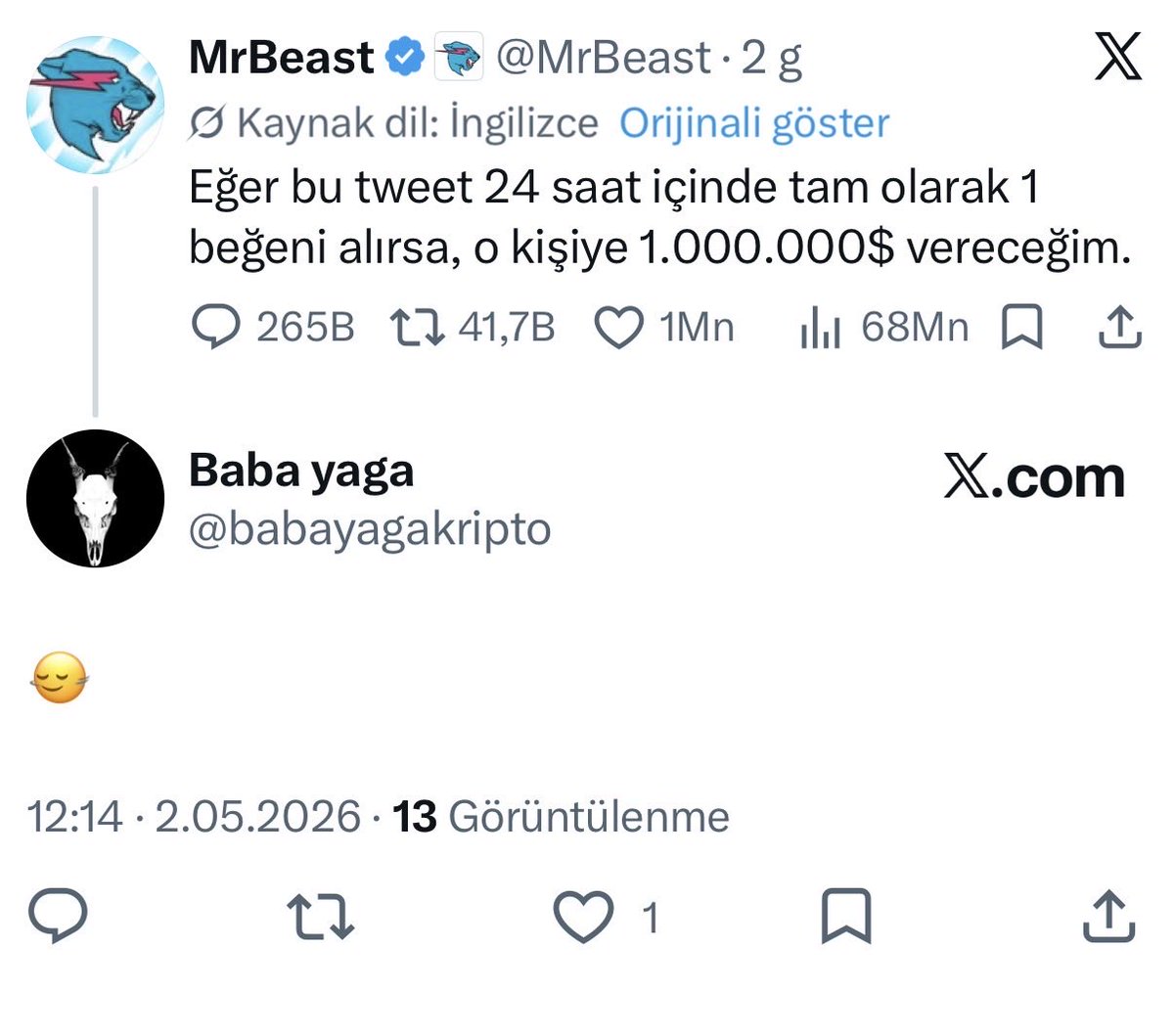 babayagakripto's tweet photo. Paramı ver @MrBeast https://t.co/ybrXTjQddo