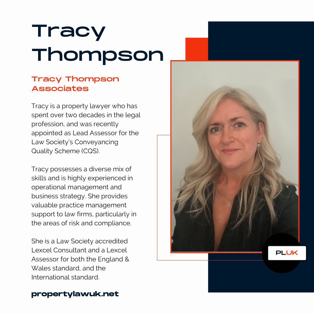 PropertyLaw_UK's tweet image. Meet the Contributor - Tracy Thompson, of Tracy Thompson Associates...

To find out more about our Contributors, visit buff.ly/4aCQLyC

#propertylawuk #legaltraining #training #conveyancing #law #lawyer #conveyancer #conveyancing #courses #website #iqlegaltraining