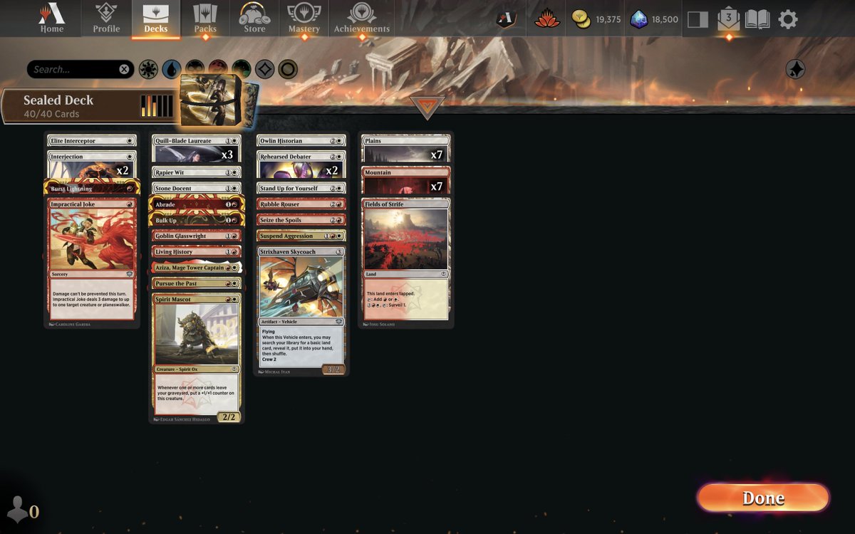 TradingPoster's tweet photo. 3 boxes in 8 attempts this weekend, including one with this sweet Lorehold pump deck that didn't have any bomb rares but did have 3x Quill-Blade Laureate. https://t.co/t3rUCDUqAc