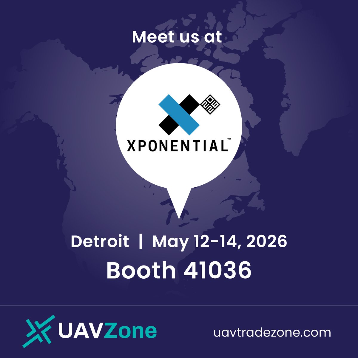 UAVZone's tweet photo. UAVZone is coming to Detroit.

XPONENTIAL 2026
May 12–14 | Booth #41036

Meet us and discover a smarter way to trade UAV &amp; robotics components.
https://t.co/kFKIA50Fmh

#UAV #Robotics https://t.co/PnvQ0btsSj
