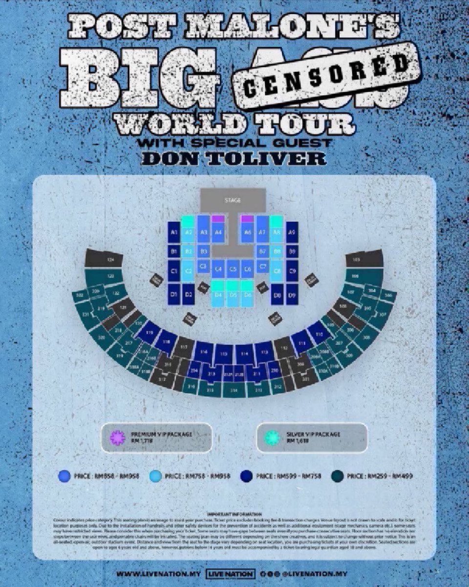 HoimaStadium's tweet image. WTS - POST MALONE BIG A$$ WORLD TOUR IN KUALA LUMPUR 2026 🇲🇾

📆September 27

🎟️ PREMIUM VIP/SILVER VIP
🎟️ ZONE A, B, C &amp;amp; D
Front rows

✔️ Tickets under your details

Which zone are you aiming for? 👀
DM 💌

#POSTMALONE #POSTMALONEINKL #POSTMALONEINMY
