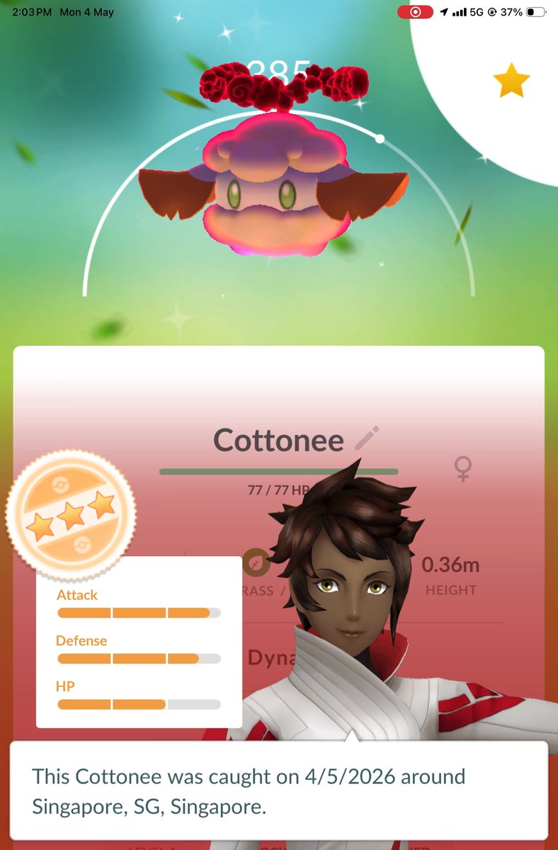 brandontan91's tweet image. Shiny DMax Cottonee on 8th battle ✌🏻Super lucky 😅

#PokemonGO