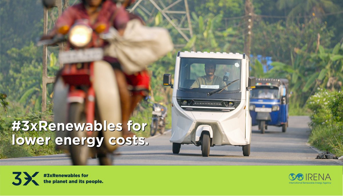 IRENA's tweet image. Electric tuk-tuks charged by #solar-powered stations are cutting fuel &amp;amp; maintenance #costs while extending range, in Colombo, Sri Lanka🇱🇰. Read Pradeep's story, whose livelihood is improved thanks to the electric tuk-tuk: irena.org/Digital-conten…