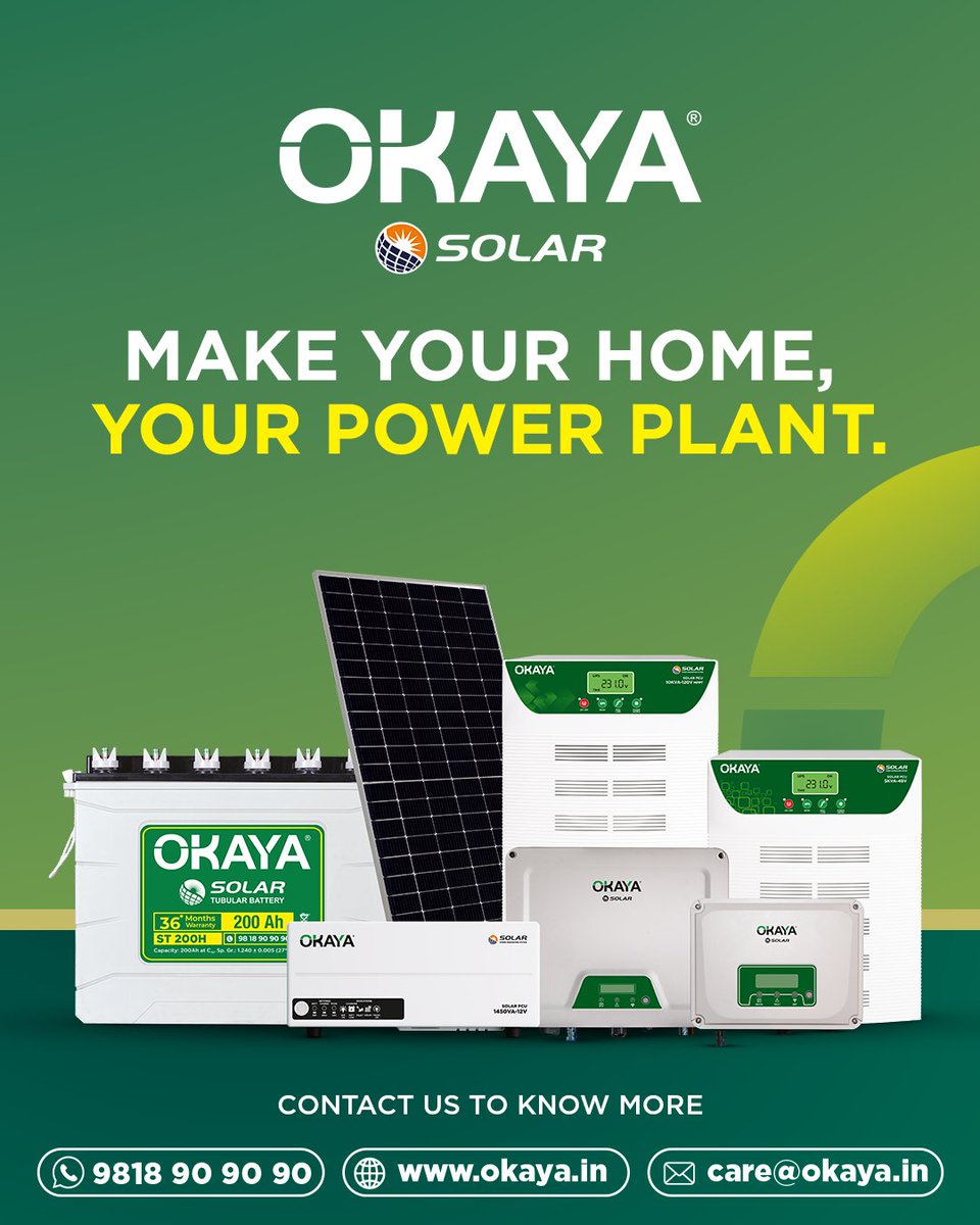 OkayaPowerGroup's tweet image. Two power situations. One uninterrupted life. 

On-Grid Solar for smarter everyday savings.
Off-Grid Solar for reliable backup when power goes out.

Whatever your power situation, Okaya Solar keeps life running—without interruptions.

#OkayaSolar #Solar #SolarSolutions #Okaya