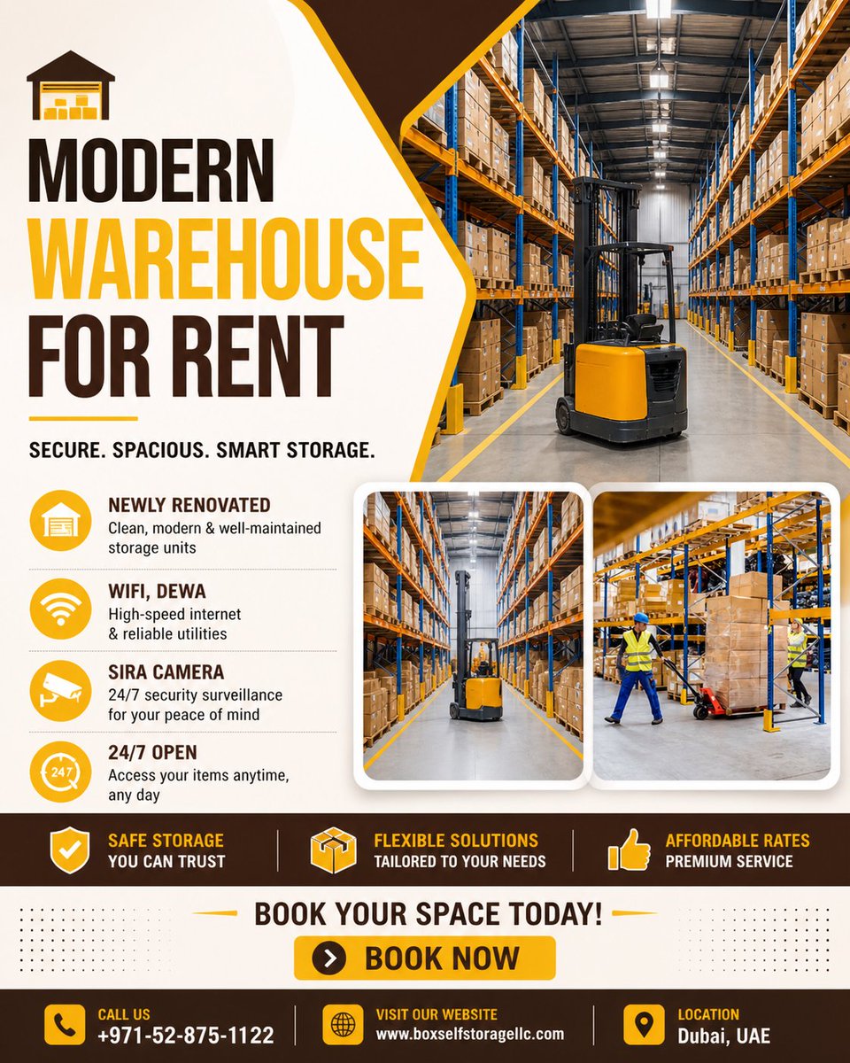 DubaiSelfStore's tweet image. Premium Storage Solutions in Dubai!  Looking for secure, climate-controlled storage with 24/7 access? We offer spacious warehouses near Dragon Mall, Warsan First, with free WiFi &amp;amp; top-notch security!📞Call:+971528751122   #DubaiStorage #Storage #SecureStorageDubai
