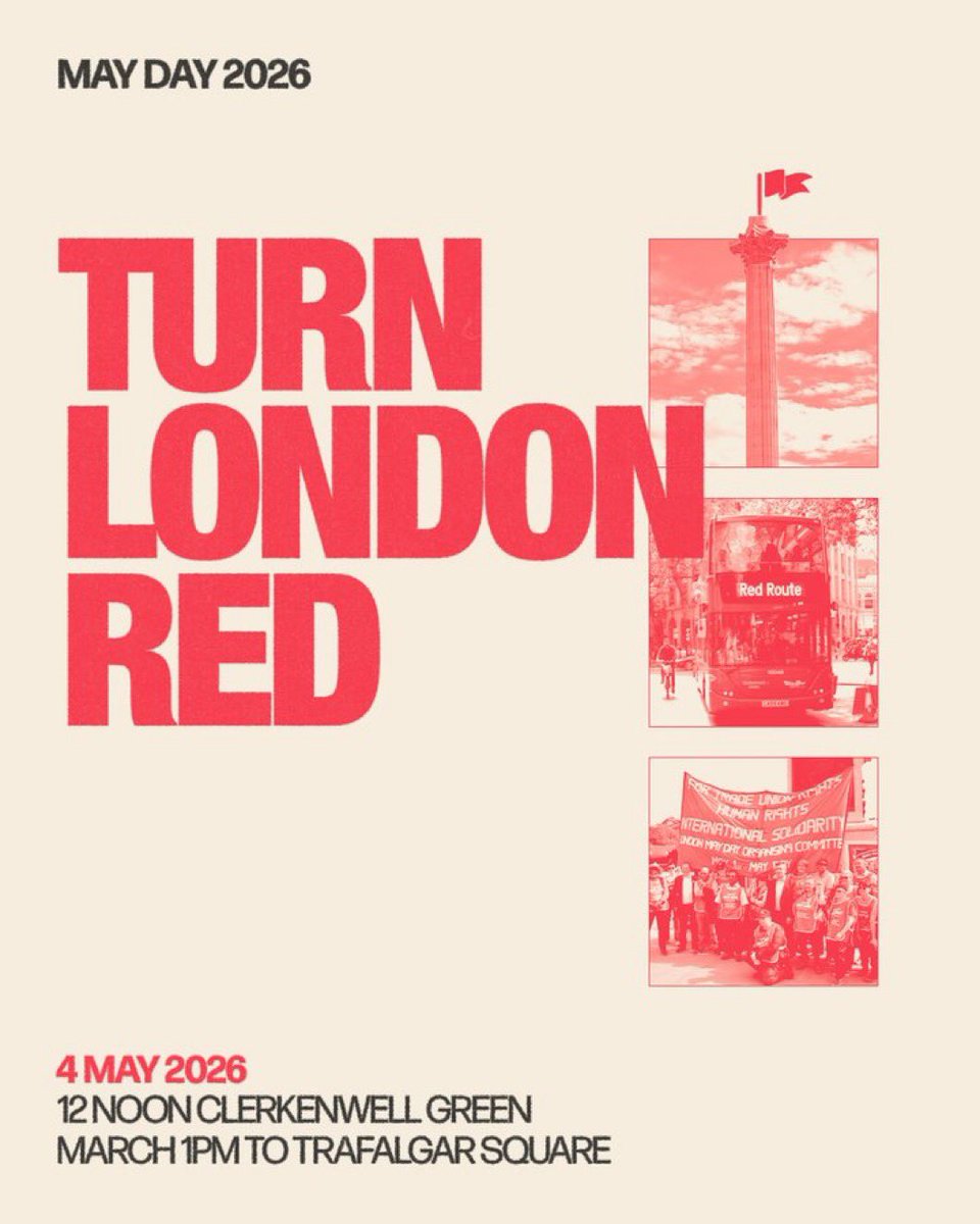 LDNMayDay's tweet image. WORKERS MAKE HISTORY

All out for #MayDay 

Today, 12 noon we turn #London red. 

100 years since the #GeneralStrike 

#MayDay26 #LDNMayDay