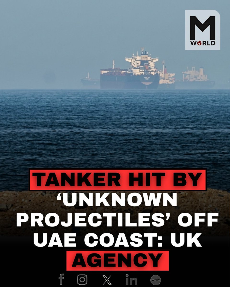 themworldnews's tweet image. A tanker was struck by “unknown projectiles” off the coast of the UAE, according to a UK maritime agency, raising fresh security concerns in the region’s key shipping lanes. #UAE #MaritimeSecurity #MiddleEast #BreakingNews #TankerAttack